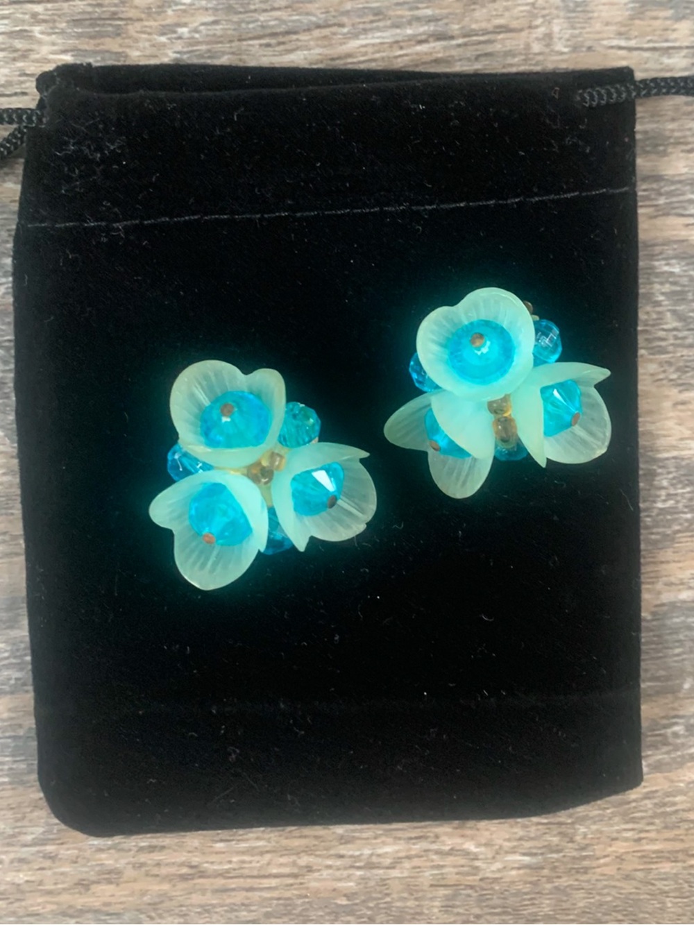 Blue Floral Vintage Fairycore Lucite  Cluster Clip-On Earrings - Unbranded